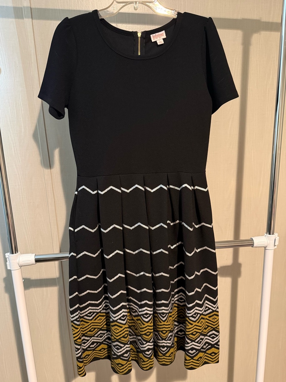 LuLaRoe Black White and Mustard Midi Dress NWT